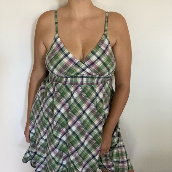 Faded Glory Green and Purple Plaid Mini Dress - Picture 1 of 5